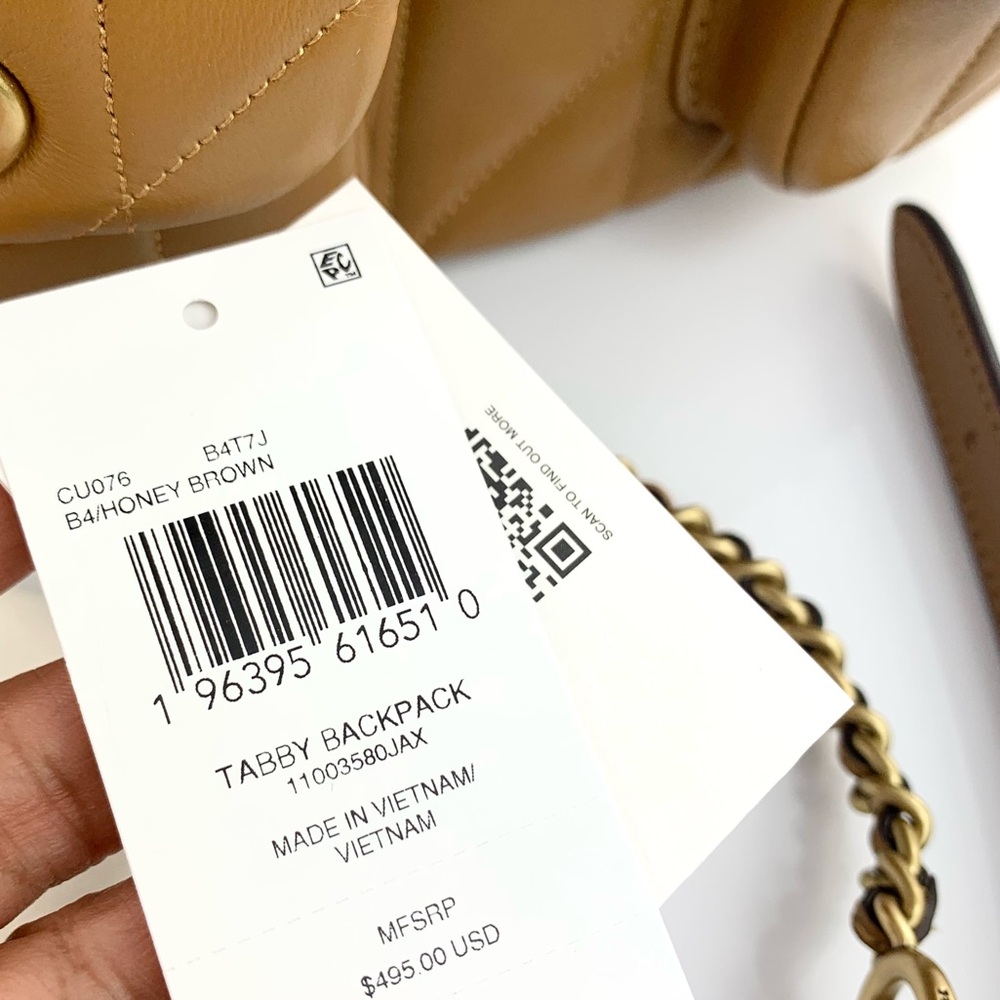 Coach Tabby Quilted Leather Convertible Backpack Honey Brown $495 - Picture 14 of 16